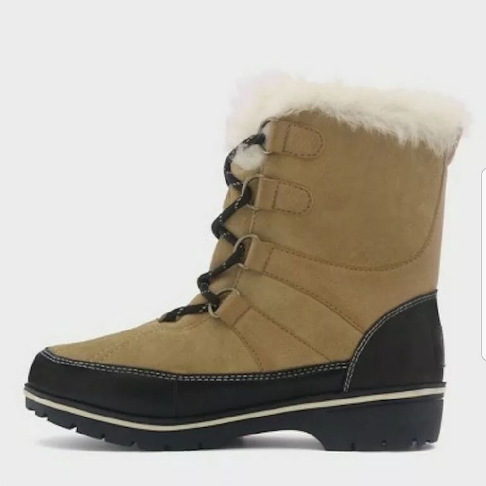 NEW Fur Boots Lace Up Winter Tan Booties Sz 9 - Picture 2 of 7